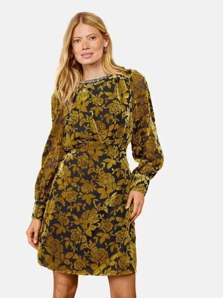 Love & roses Rochie galben muștar negru