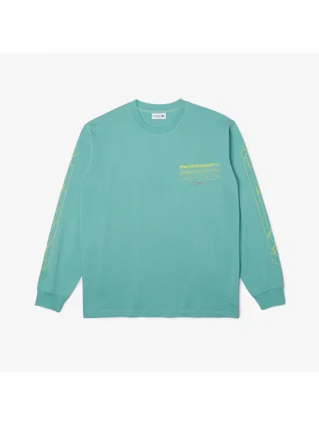 Lacoste T-Shirt Z Okrągłym Dekoltem Z Długim Rękawem Loose Fit zielony