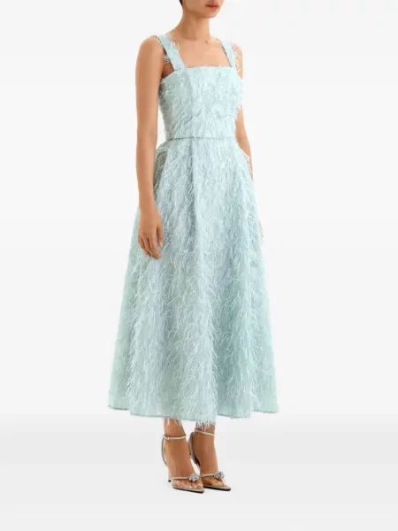Rochie midi Post Meridiem cu pene până la genunchi de costum albastru