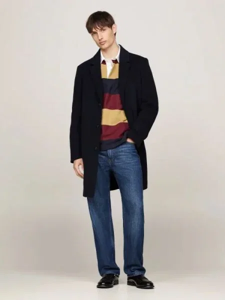 Tommy Hilfiger Gyapjú hosszú kabát kék