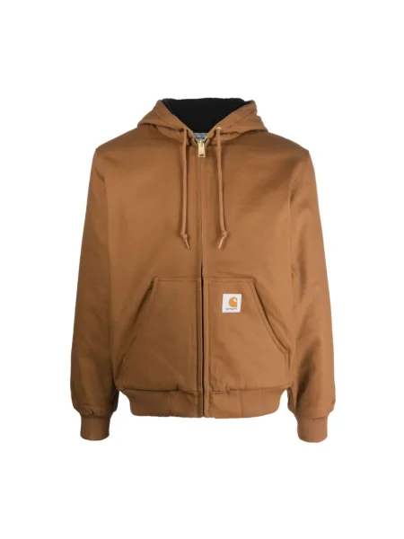 Kurtka Carhartt Wip z kapturem z logo brązowa