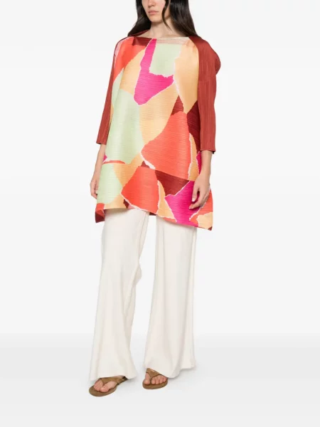 Рокля Pleats Please Issey Miyake с принт с абстрактен десен оранжево