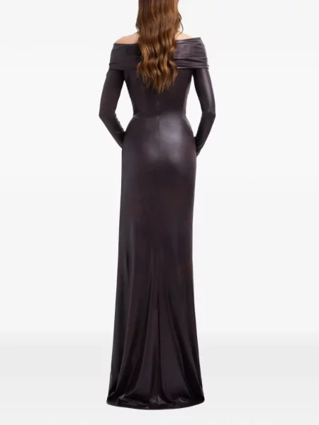 Rochie maxi Elie Saab drapată cu umerii deschiși maro