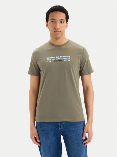 Calvin Klein Jeans Majica pastelno plava / tamo siva / kaki zelena