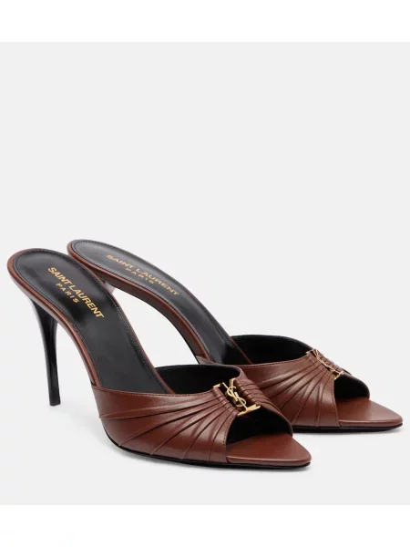 Papuci tip mules Saint Laurent din piele maro