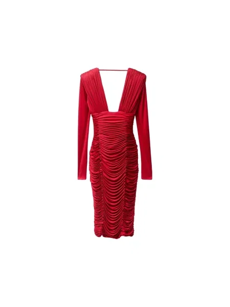 Sukienka midi Versace drapowana czerwona