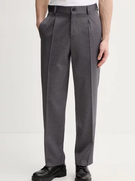 HUGO pantaloni cu adaos de lână gri