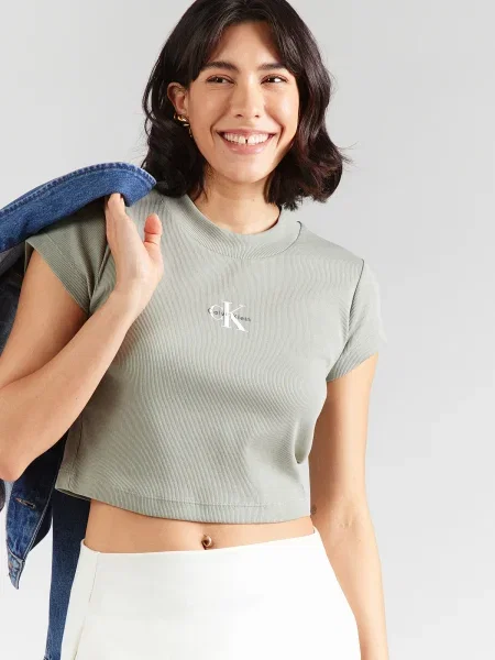 Calvin Klein Jeans Tričko tmelová / čierna / biela zelená