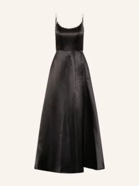 Apart Suknia Wieczorowa Z Satyny Z Ozdobnymi Perełkami schwarz czarna