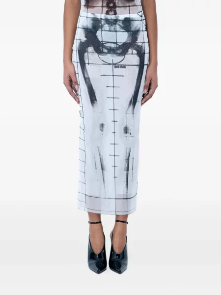 Fustă midi Jean Paul Gaultier cu imagine cu imprimeu abstract până la genunchi albastru