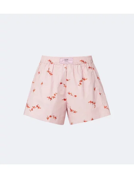 Pantaloni scurți Ganni cu model floral din poplin roz