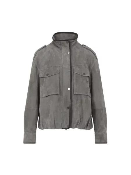 Kurtka skórzana Brunello Cucinelli safari szara