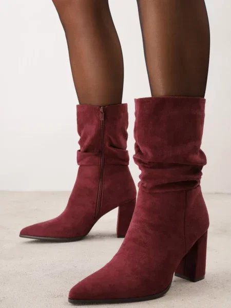 Botine încrețite cu gros Koleta Bordo bej