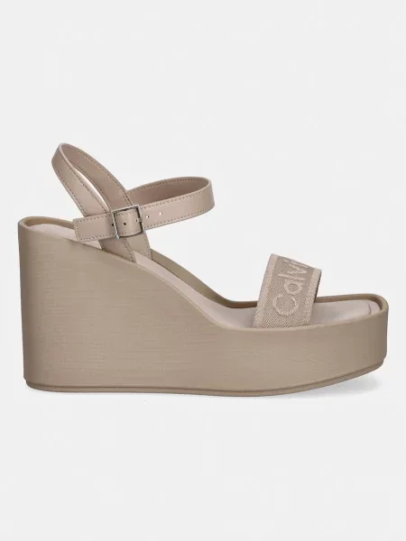 Calvin Klein sandali s polno WEDGE 70 SNDL WEBBING LTH bež
