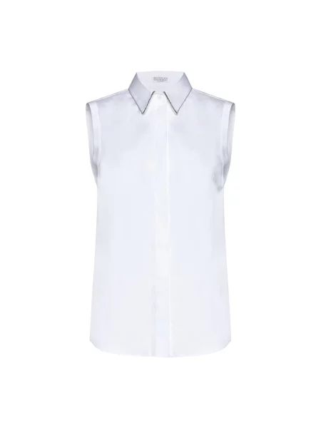 Koszula Brunello Cucinelli bez rękawów z koralikami biała