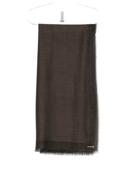 Fular Tom Ford cu franjuri din jacard maro