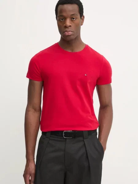 T-shirt o kroju slim fit z mieszanki bawełny Tommy Hilfiger czerwona