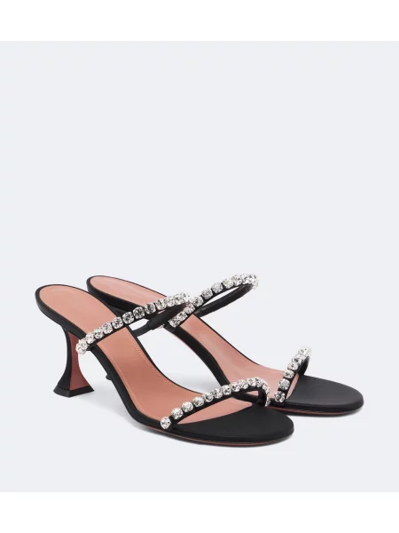 Papuci tip mules Amina Muaddi din satin negru