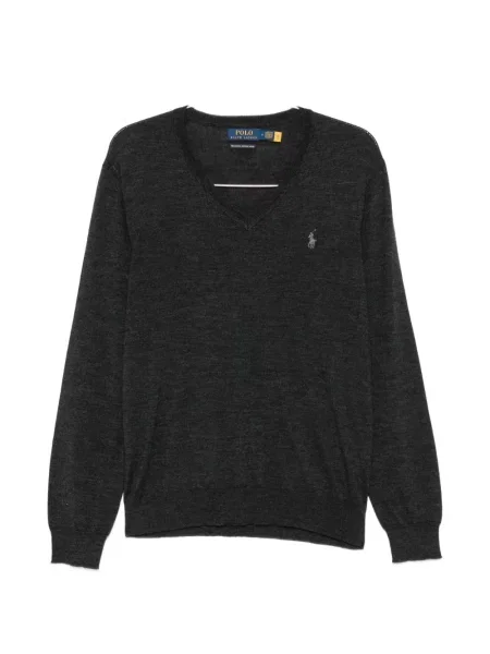 Scurt pulover Polo Ralph Lauren de lână cu decolteu în V albastru