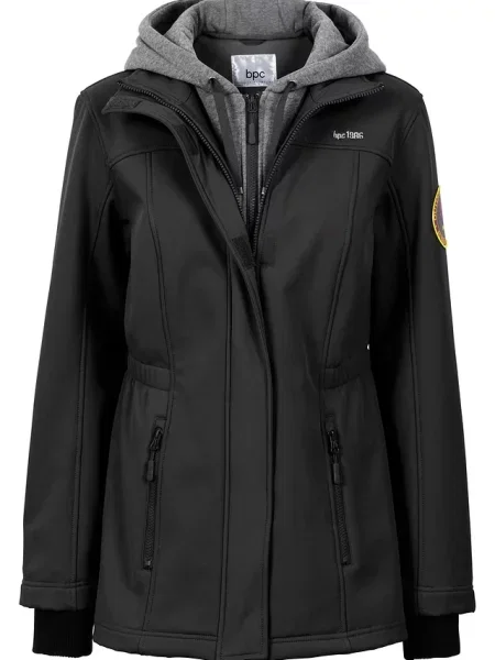 Długa kurtka softshell w optyce 2 w 1 z hydrofobowego materiału czarna