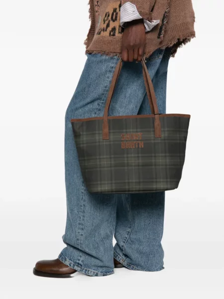 Geantă shopper Mc2 Saint Barth în carouri cu imagine verde