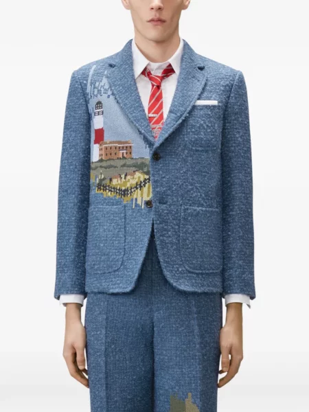 Geacă Thom Browne cu broderie albastru