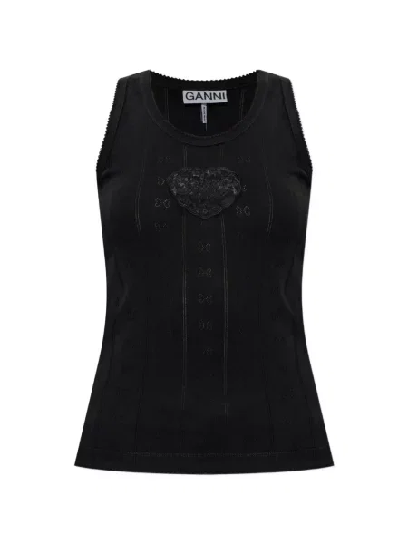 Top Ganni tricotate cu motiv cu inimi negru