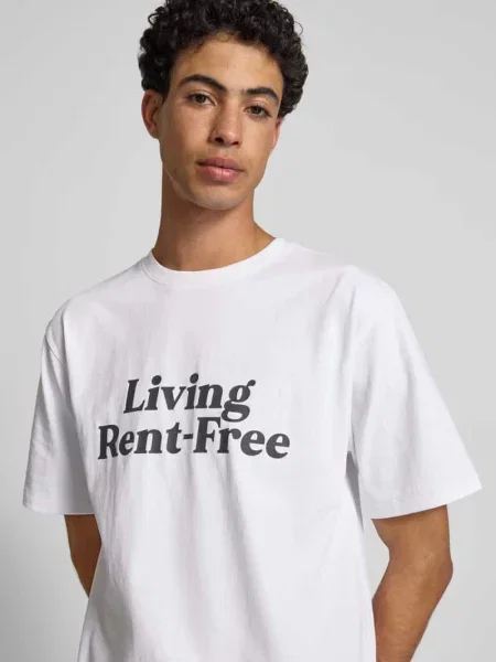 T-shirt z prążkowanym okrągłym dekoltem Review biała