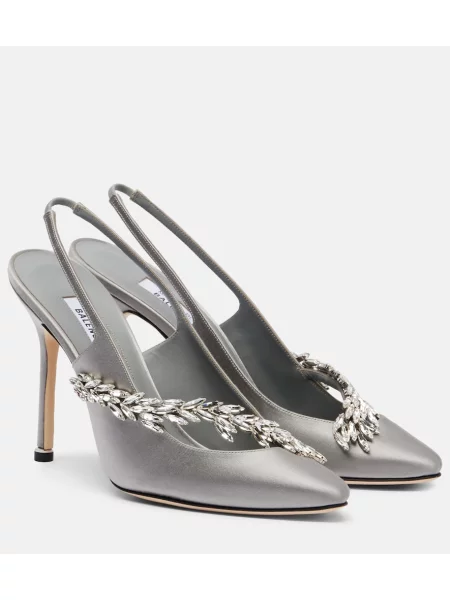 Pantofi cu toc Balenciaga din satin slingback gri