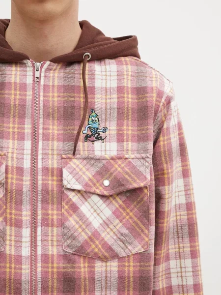Icecream ing gyapjú keverékből Hooded Flannel Zip Through barna