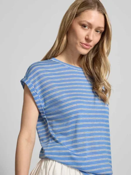 T-shirt z mieszanki o kroju relaxed fit Tom Tailor Denim błękitna