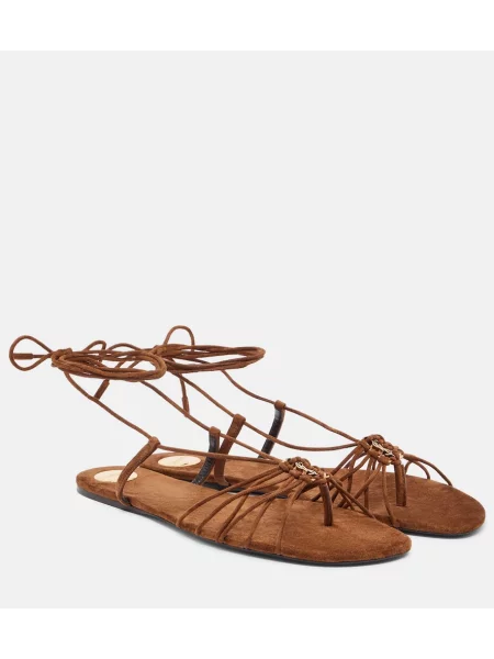 Sandale Saint Laurent din piele de căprioară maro