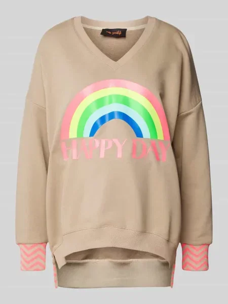 Bluza oversized z nadrukiem motywu Miss Goodlife beżowa