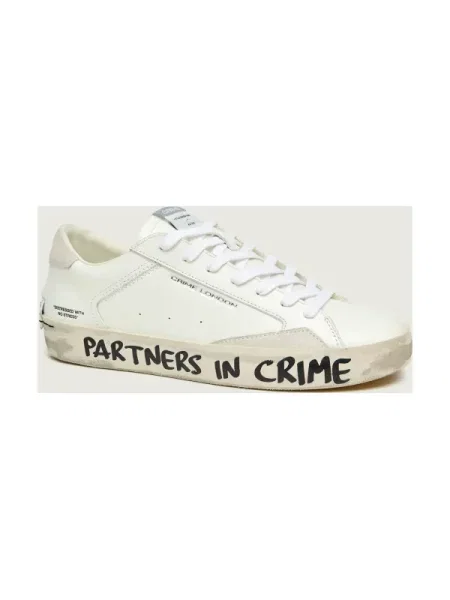 Crime London Teniși din piele DISTRESSED alb