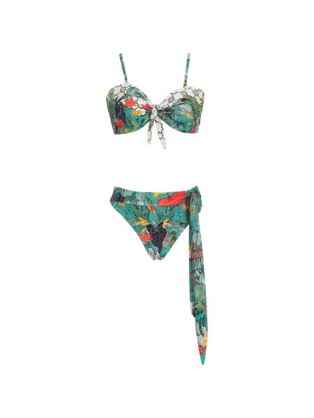 Bikini Amir Slama cu model floral cu imagine cu legături verde