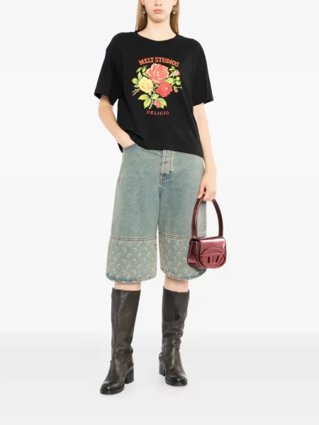 Tricou Melt cu model floral cu imagine negru