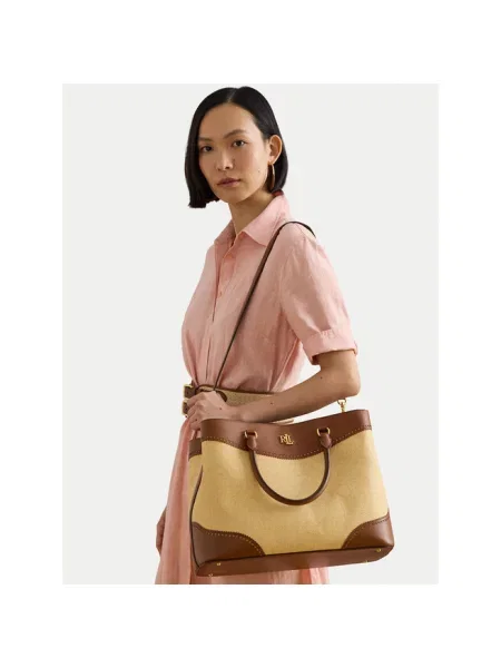 Lauren Ralph Lauren torebka shopper skórzana beżowa