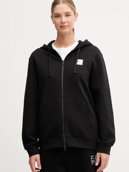Суичър с качулка Ea7 Emporio Armani с качулка с апликация черно
