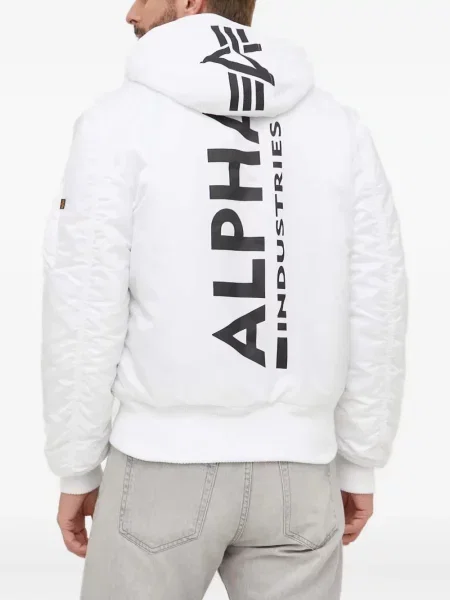 Geacă bomber Alpha Industries cu glugă alb