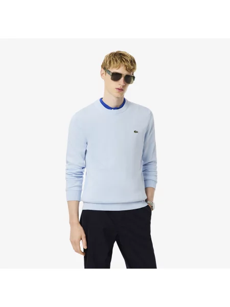 Lacoste Jednokolorowy Sweter Z Okrągłym Dekoltem niebieski