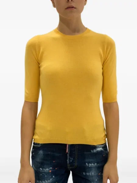 Pulover La Rose cu decolteu rotund galben