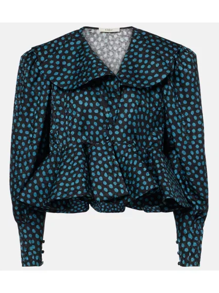Cu peplum top Chloé de mătase cu buline negru