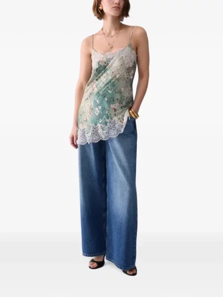 Top Liu Jo din satin cu imagine verde