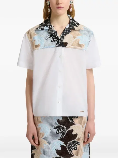 Cămașă Marni cu model floral plasă alb