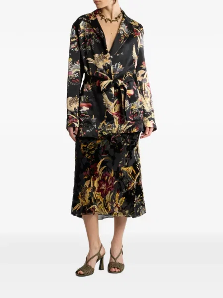 Fustă midi Etro de mătase cu model floral negru