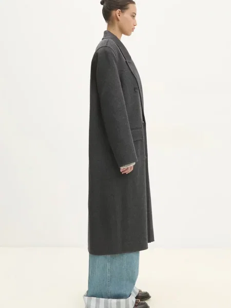 Μάλλινο παλτό Sporty & Rich Double Faced DB Cashmere γκρι