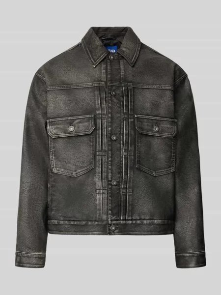 Kurtka z imitacji skóry o kroju regular fit z detal z logo Hugo Blue