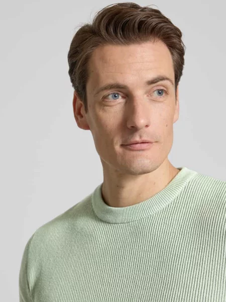 Sweter z dzianiny o kroju relaxed fit z okrągłym dekoltem Lindbergh zielony