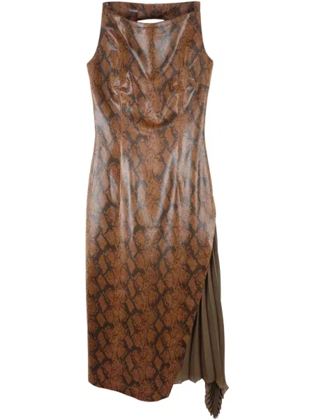 Sukienka Rokh plisowana garniturowa brązowa