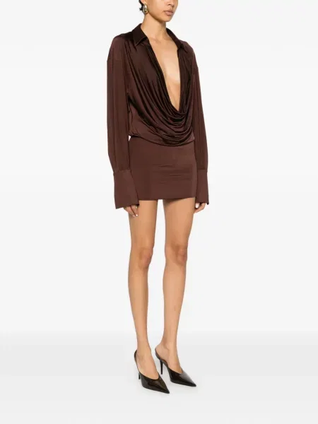 Gulerat rochie mini The Andamane drapată maro
